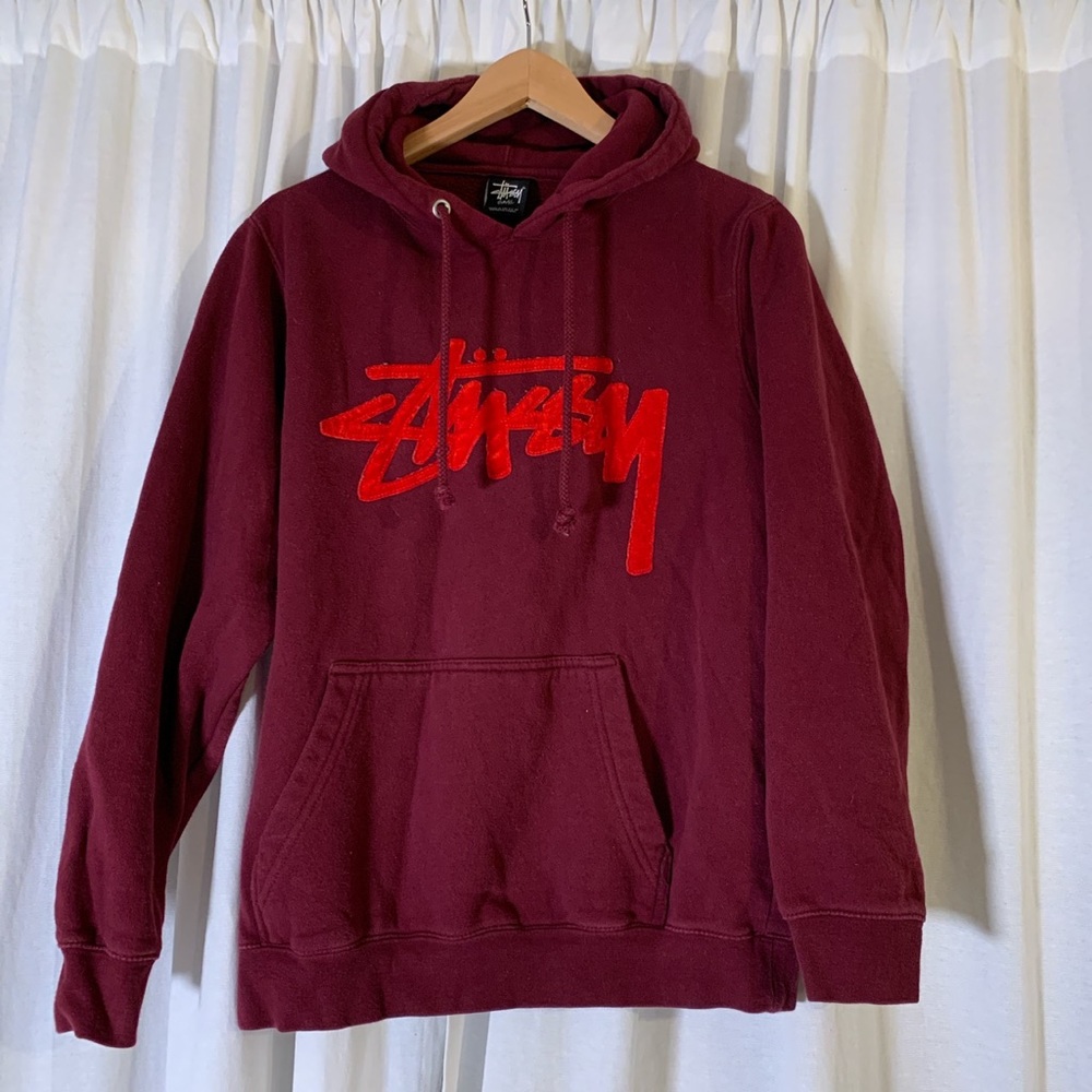 stüssy small hoodie sweater maroon